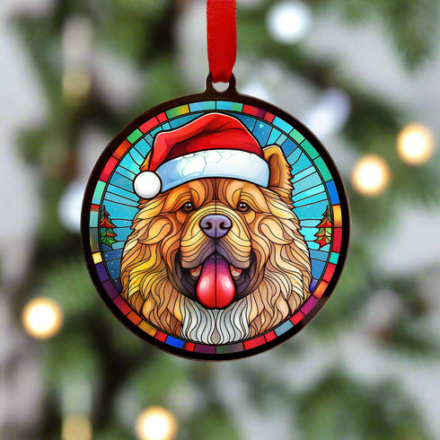 Chow Chow in Santa Hat Suncatcher Decoration